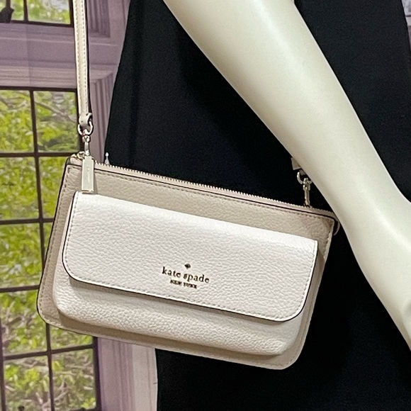 NWT Kate Spade Leila Colorblock sand white leather crossbody wallet Bag - Picture 4 of 11